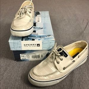 Sperry white/cream sequin boat shoes. Woman’s 7.5